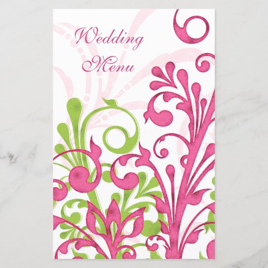 Kaart roze groene witte Floral Wedding Menu (Achterkant)