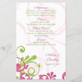 Kaart roze groene witte Floral Wedding Menu (Voorkant)