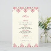Kaart roze ivoor Damask Arabesque Wedding Menu (Staand voorkant)