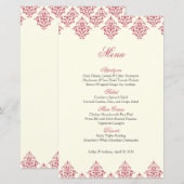 Kaart roze ivoor Damask Arabesque Wedding Menu (Voorkant / Achterkant)