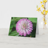 Kaart roze klaver met waterdruppels (Gele Bloem)