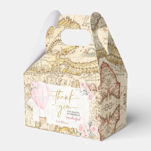  kaart Roze luchtballon Onederful Birthday Bedankdoosjes (Achterkant)