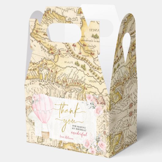  kaart Roze luchtballon Onederful Birthday Bedankdoosjes (Geopend)