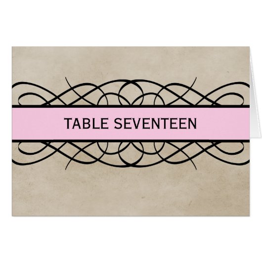 Kaart roze Vlourish Border Table Number (Voorkant Horizontaal)