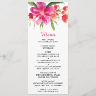 Kaart Roze Waterverf Bloemkleurige weduwenmenu