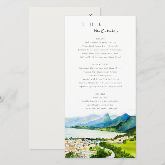 Kaart Rustic Countryside Lake Village Wedding Menu (Voorkant / Achterkant)