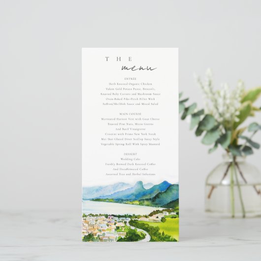 Kaart Rustic Countryside Lake Village Wedding Menu (Staand voorkant)