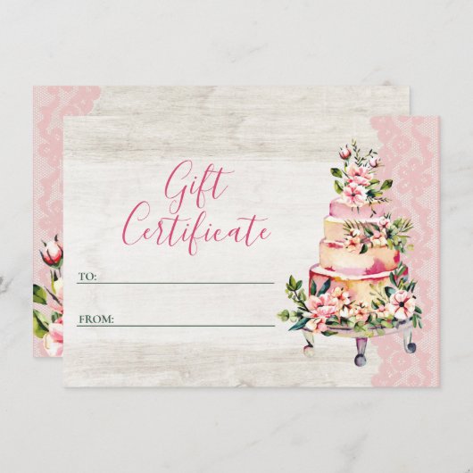 Kaart Rustic Floral Cake Bakery Gift Certificate (Voorkant / Achterkant)