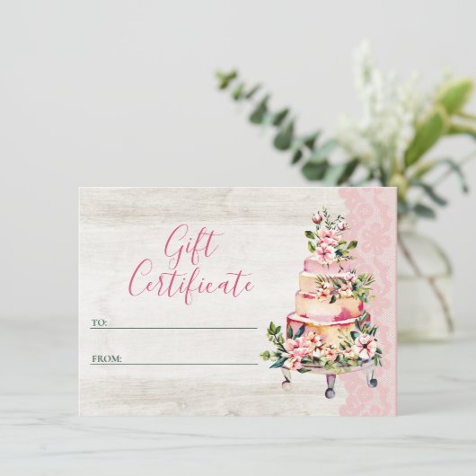 Kaart Rustic Floral Cake Bakery Gift Certificate (Staand voorkant)