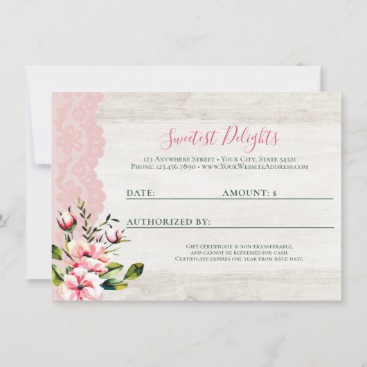 Kaart Rustic Floral Cake Bakery Gift Certificate (Achterkant)