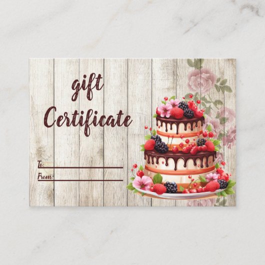 Kaart Rustic Floral Cake Bakery Gift Certificate Visitekaartje (Voorkant)