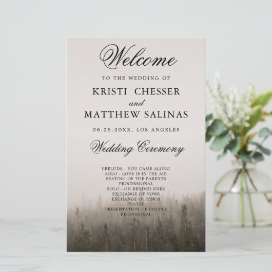 Kaart Rustic Forest Misty Landscape Wedding Progra (Staand voorkant)