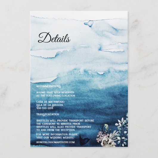 Kaart Rustic Ocean Wedding Details Enclosure (Voorkant)