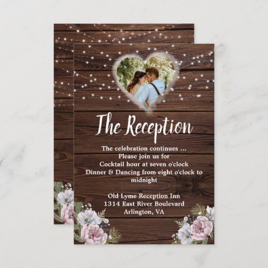 Kaart Rustic Photo Wedding Reception Enclosure (Voorkant / Achterkant)