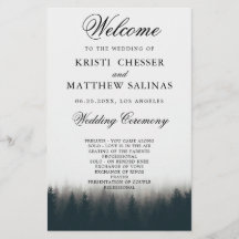 Kaart Rustic Pine Trees Woodland Wedding Program