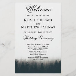 Kaart Rustic Pine Trees Woodland Wedding Program