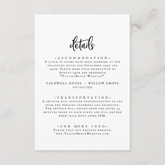 Kaart Rustic Script Wedding Details Enclosure (Voorkant)