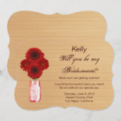 Kaart Rustische Rode Mason Jar Bridesmaid (Voorkant / Achterkant)