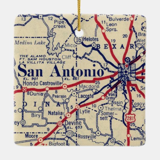  kaart San Antonio TX Keramisch Ornament (Achterkant)