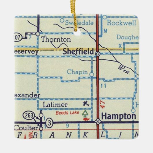  kaart Sheffield IA Keramisch Ornament (Voorkant)