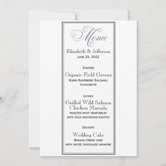 Kaart Slate Blue Party of Wedding Menu (Voorkant)