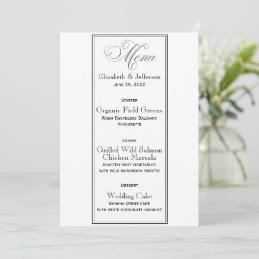 Kaart Slate Blue Party of Wedding Menu (Staand voorkant)