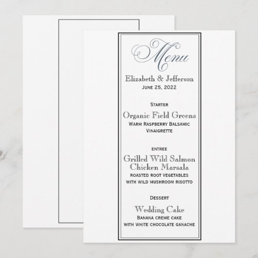 Kaart Slate Blue Party of Wedding Menu (Voorkant / Achterkant)