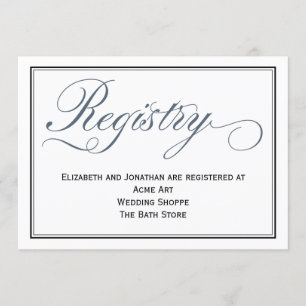 Kaart Slate Blue Script Wedding Registry Enclosure