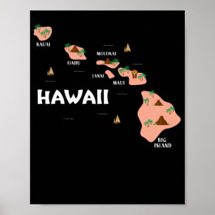 Kaart  Souvenir Hawaiian-eilanden Poster