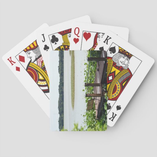 Kaart spelen op de foto van Dock op het meer (Achterkant)