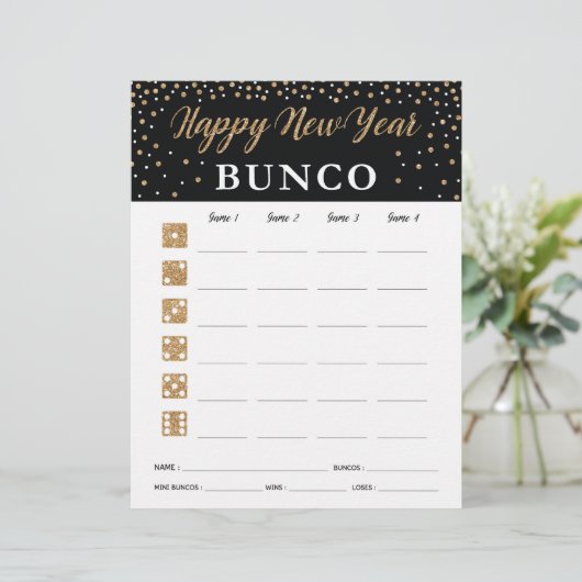 Kaart spelscore nieuwjaars Bunco-partij (Staand voorkant)