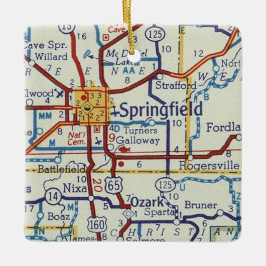  kaart Springfield MO Keramisch Ornament (Voorkant)