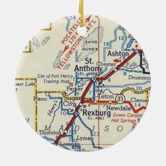 kaart St. Anthony en Rexburg Idaho Keramisch Ornament (Achterkant)