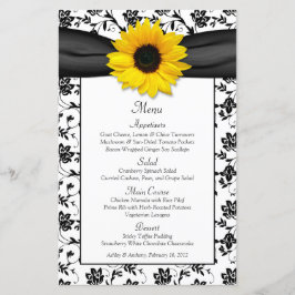 Kaart Sunflower Black White Damask Wedding Menu