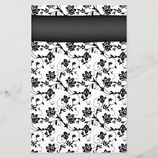 Kaart Sunflower Black White Damask Wedding Menu (Achterkant)