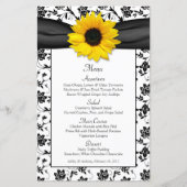 Kaart Sunflower Black White Damask Wedding Menu (Voorkant)