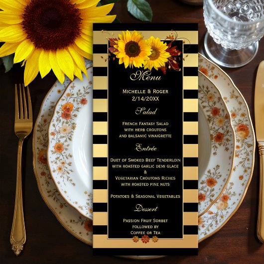 Kaart Sunflower Gold Wedding of Thanksgiving Menu