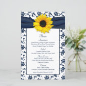 Kaart Sunflower Navy Blue White Damask Wedding Men (Staand voorkant)