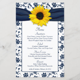Kaart Sunflower Navy Blue White Damask Wedding Men