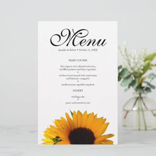 Kaart Sunflower Wedding Dinner Menu (Staand voorkant)