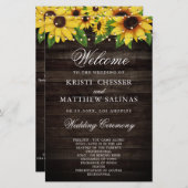 Kaart Sunflower Wood String Lights Wedding Program (Voorkant / Achterkant)