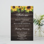 Kaart Sunflower Wood String Lights Wedding Program (Staand voorkant)