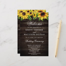 Kaart Sunflower Wood String Lights Wedding Program