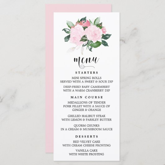 Kaart Sweet Pink Waterverf Rozen Menu (Voorkant / Achterkant)