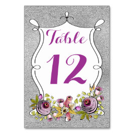 Kaart tabelnummer | Plum, FAUX Silver Foil Floral