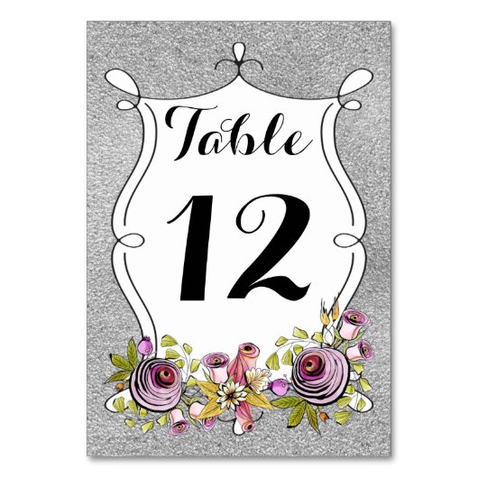 Kaart tabelnummer | Plum, FAUX Silver Foil Floral (Achterkant)