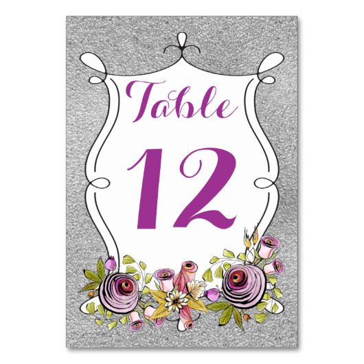 Kaart tabelnummer | Plum, FAUX Silver Foil Floral (Voorkant)