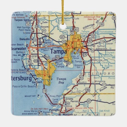  kaart Tampa FL Keramisch Ornament (Achterkant)