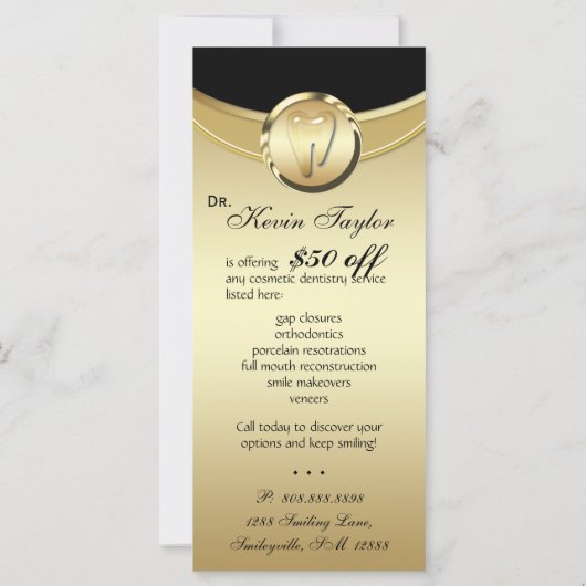 Kaart tandheelkundig Rack Cadeaubon Gold Black (Achterkant)