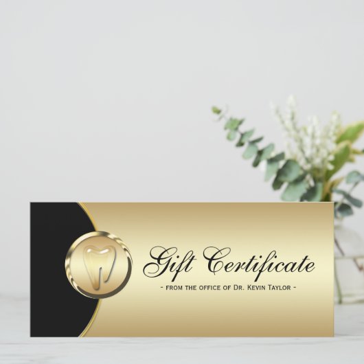 Kaart tandheelkundig Rack Cadeaubon Gold Black (Staand voorkant)